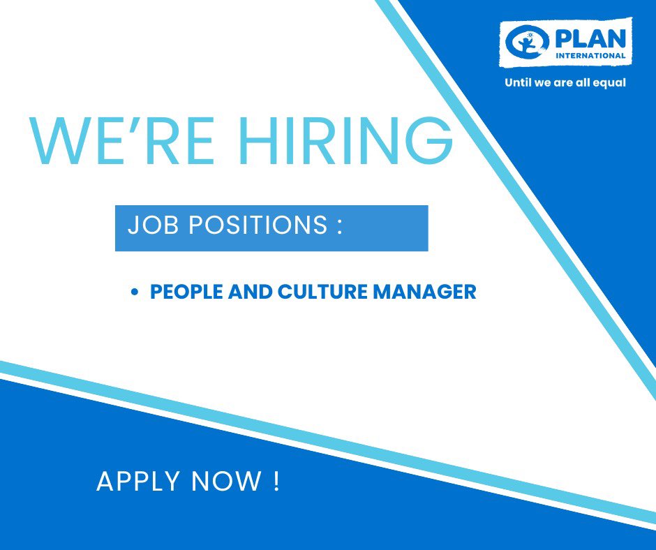 Job opportunity!

We're recruiting for the role of People and Culture Manager.

Apply here: jobs.plan-international.org/job/Lusaka-Peo…

Deadline: August 5, 2025

Please note that Plan International will never send unsolicited emails requesting payment from candidates.