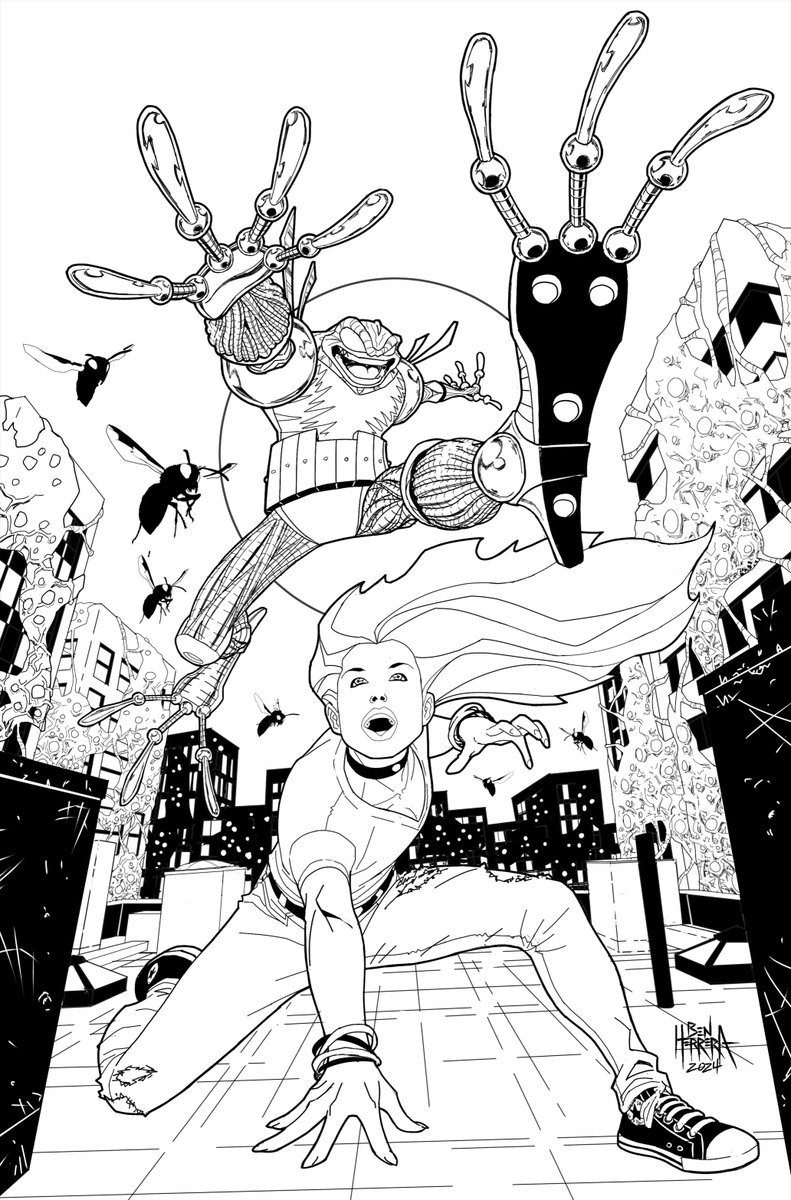 BenHerrera01's tweet image. Here are 2 versions I did of a Cyberfrog trading card Illo. Original and actual thumbnails included. @dwamsart suggested I add the Vyzpzz and their honeycomb stuff which I thought was a cool idea. I turned them both in because I couldn't decide which one I liked better.