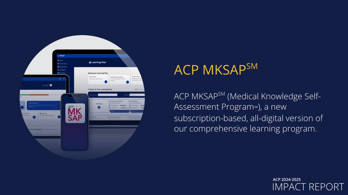 ACPIMPhysicians's tweet image. Over the past year, ACP has developed resources to help IM physicians build the skills they need to deliver better care. Read the full report to learn about ACP MKSAP, the Online Learning Center, the Obesity Management Hub, and more: bit.ly/4o3pg7C #IMProud #IMPhysician