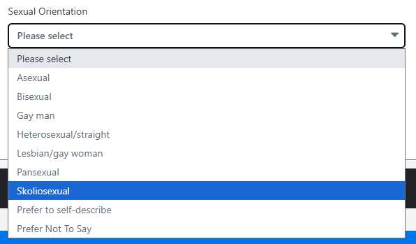 Even worse, they didn't include non-binary in gender but they included 'chaser' in the sexual identity. Incredible work there Essex Council.