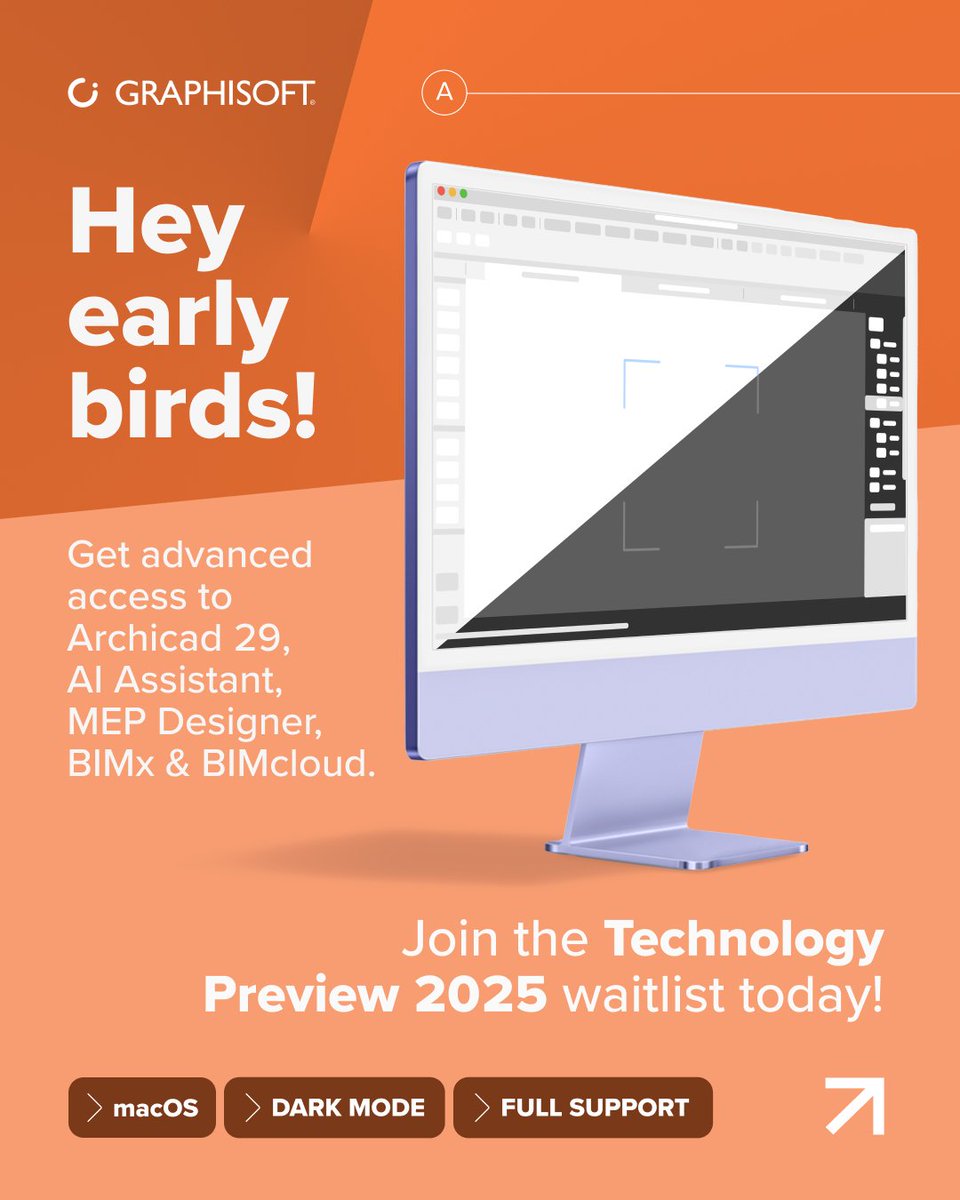 This year's Technology Preview program is just around the corner! 🚨
Try Archicad 29, AI Assistant, MEP Designer, BIMx &amp; BIMcloud early.

🔗 Join the waitlist to get notified when it's live! bit.ly/4lHGjdS

#Graphisoft #TechPreview #Archicad #BIM