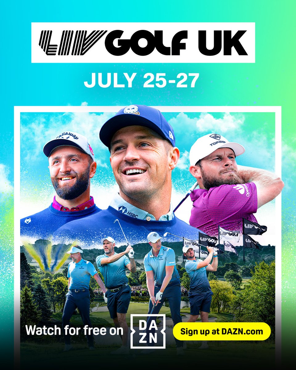 DAZN_Sport's tweet image. Big stars π€©
Big prizes π
Big thrills π±
@livgolf_league is back! ποΈββοΈ
Don't miss a single bit of action from LIV Golf UK FREE on DAZN from July 25-27
