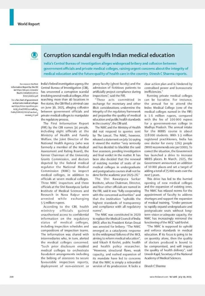 MRK_POLLACHI's tweet image. Proud moment for Govt of India & @NMC_BHARAT
India has featured in #Lancet for medical education