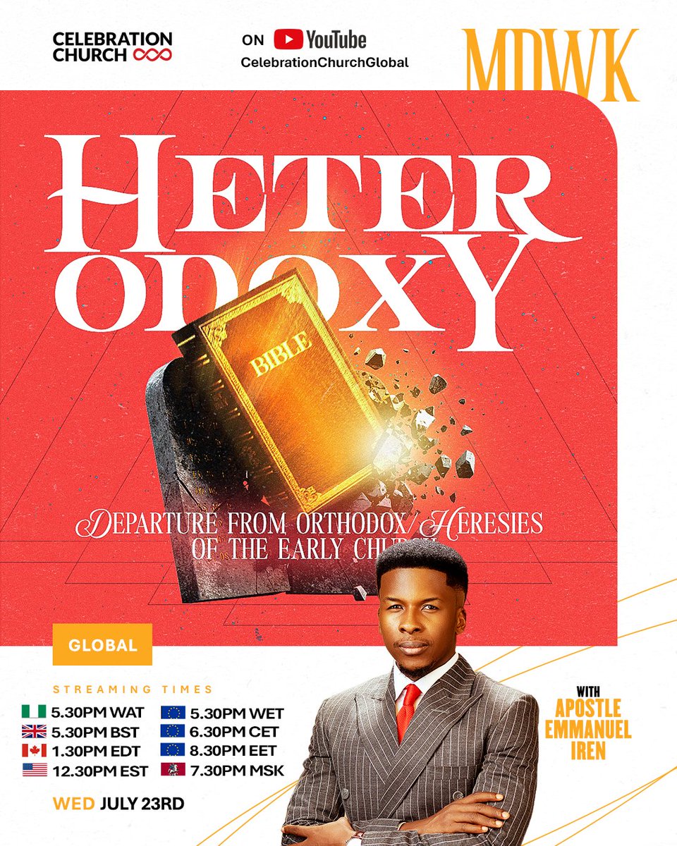 cci_ago's tweet image. Join us for Midweek service by 6pm at Celebration Church Global on YouTube, as we discuss some of the heresies from the 2nd century and show from the Bible the real truth, in the topic titled &quot;Heterodoxy: Departure from Orthodoxy/Heresies&quot;

It promises to be an insightful time!