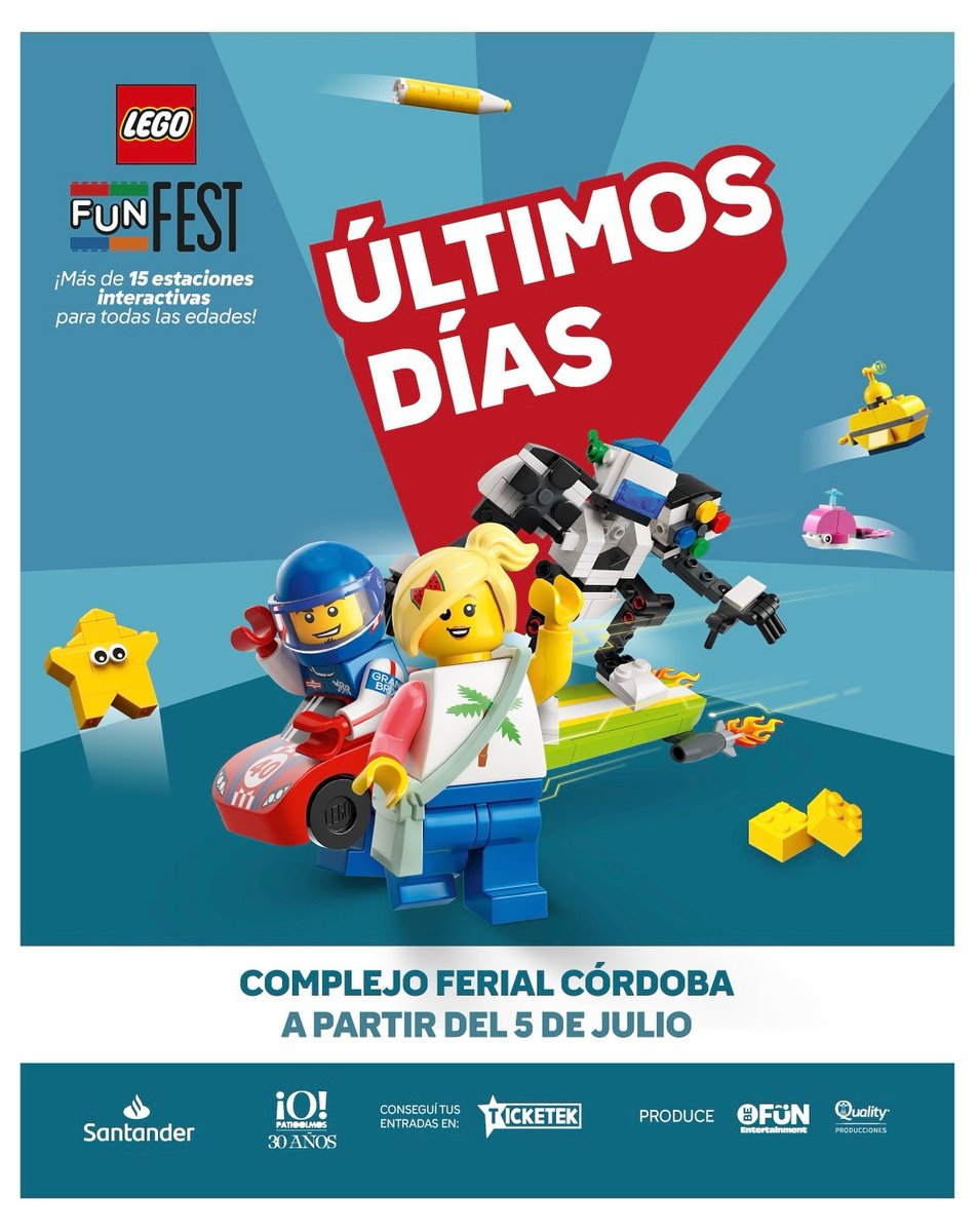 TicketekAr's tweet image. 🧱En estas vacaciones de invierno, en Complejo Ferial Córdoba te espera: 𝗟𝗘𝗚𝗢 𝗙𝘂𝗻 𝗙𝗲𝘀𝘁
🔹 Piscinas LEGO®️
🎮 Zona Gamer
🏙️ Ciudad LEGO®️
🏎️ Rampas de Carrera
🎨 Galería de Arte LEGO®️
🗓️ 10 a 19Hs.
📍Ramon Carcano s/n
🎫#Etickets en bit.ly/4epO8SE