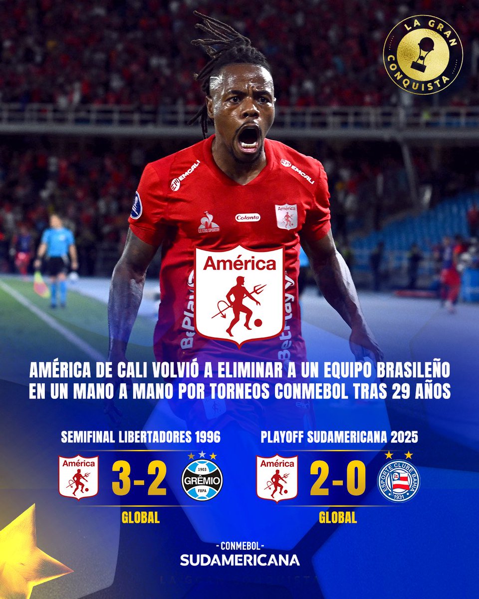 CONMEBOL Sudamericana (@sudamericana) on Twitter photo 🇨🇴💪 ¡La CONMEBOL #Sudamericana, el torneo que rompe rachas! 👏👏 <a href="/AmericadeCali/">América de Cali</a>
#LaGranConquista #Impensable 🇨🇴💪 ¡La CONMEBOL #Sudamericana, el torneo que rompe rachas! 👏👏 <a href="/AmericadeCali/">América de Cali</a>
#LaGranConquista #Impensable