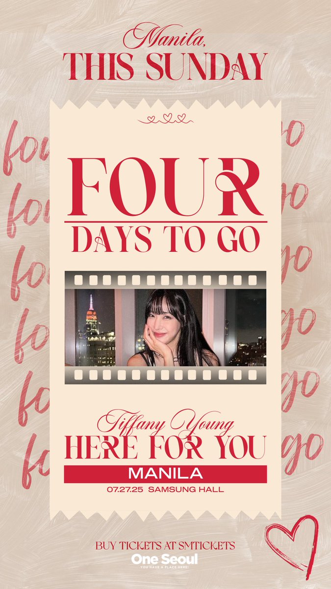 OneSeoulPH's tweet image. Only 4 days left! Let’s make Tiffany feel wrapped in a big cozy hug of pink love.
Buy tickets at tiny.cc/TIFFANYinMANILA or SM Tickets nationwide
Presented by @LSquaredProdPH
#HERE_FOR_YOU
#2025TIFFANYYOUNGTOUR
#2025HEREFORYOU_IN_ASIA
#2025HEREFORYOU_IN_MANILA
#티파니영…
