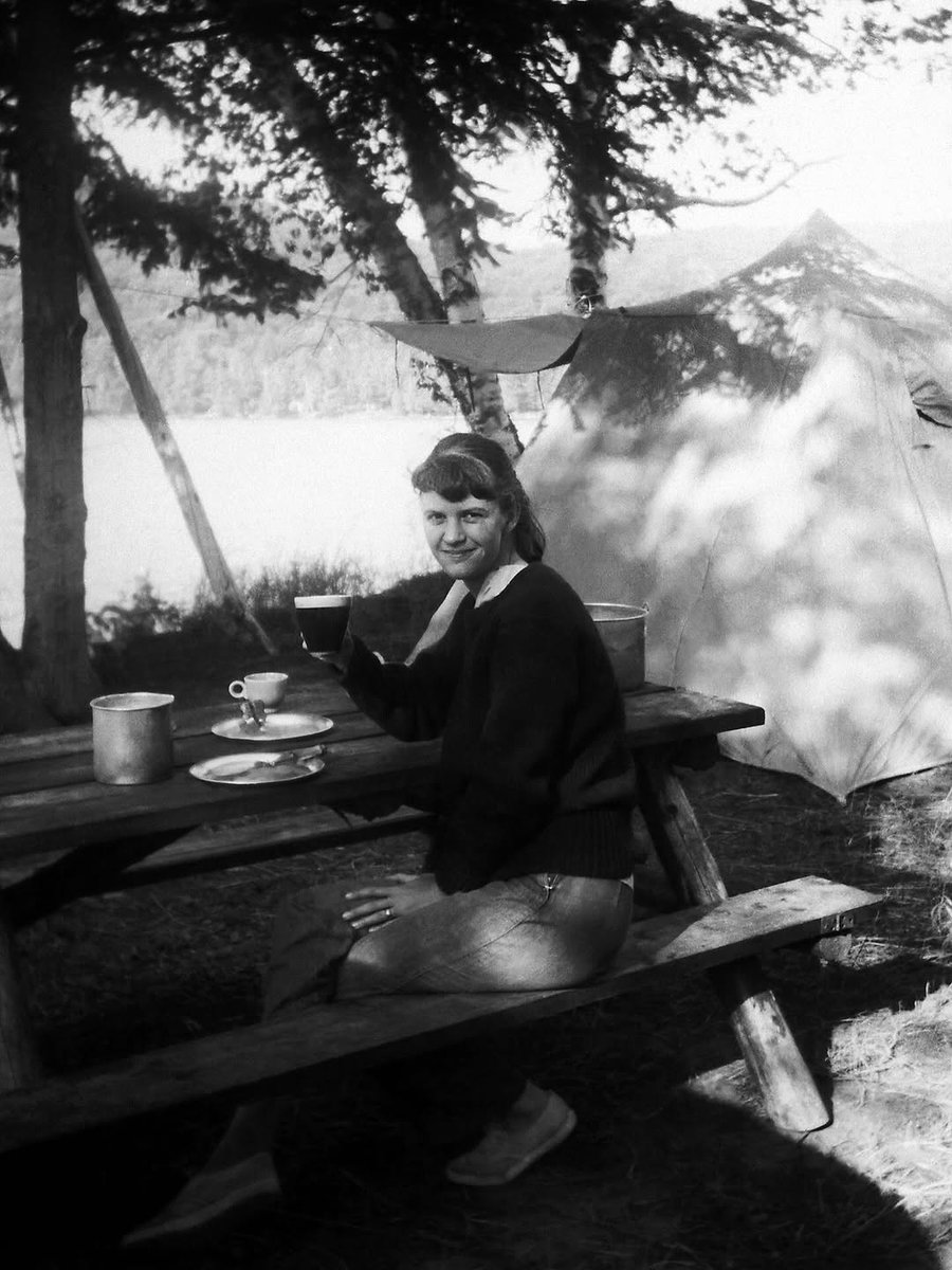 cinematicfella's tweet image. Sylvia Plath at Rock Lake, Algonquin Provincial Park, Ontario, Canada, July 1959.