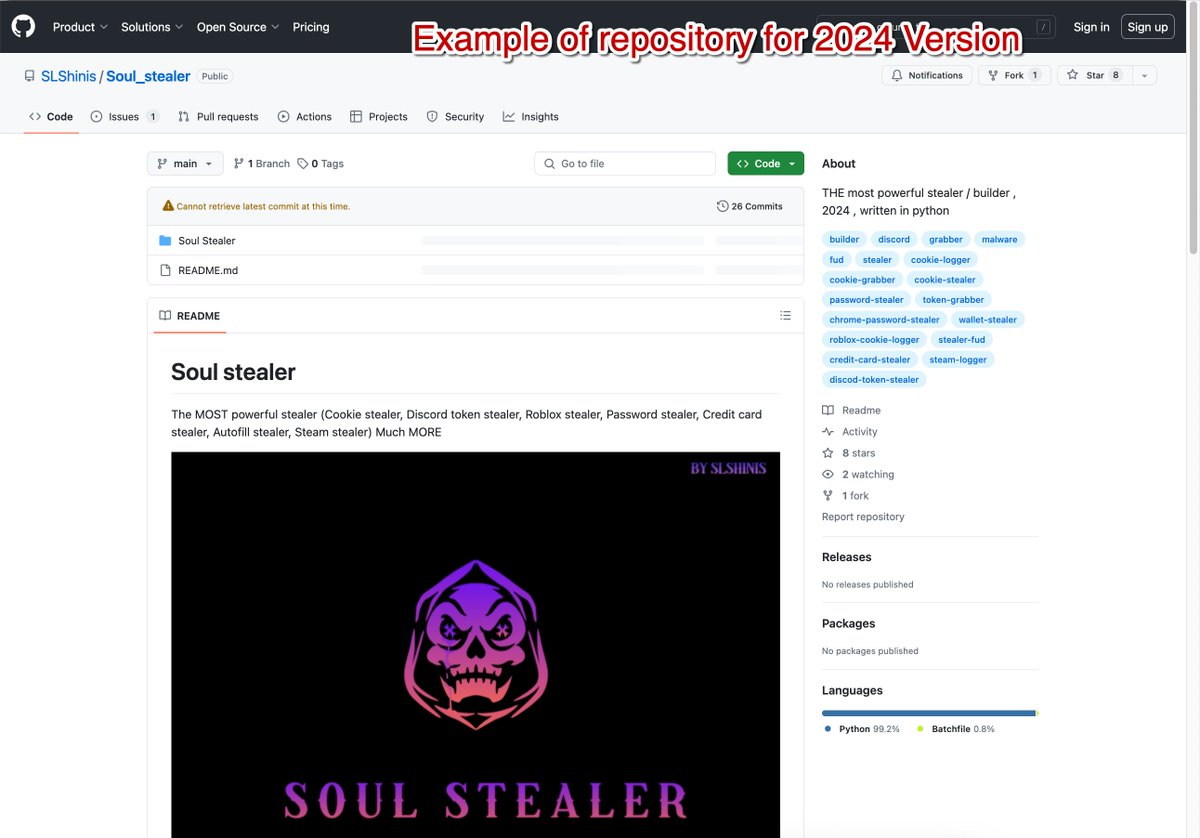 Unit42_Intel's tweet image. A 2025 version of #SoulStealer, an #infostealer released for educational purposes, is available, featuring updated infrastructure and additional functionality compared to the 2024 version. More info at bit.ly/3IWJEHu