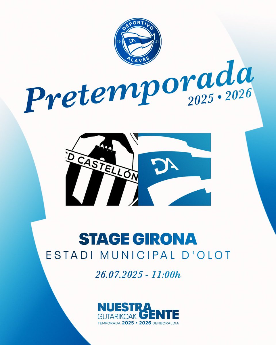 🚨 𝙀𝙉𝙏𝙍𝘼𝘿𝙀𝙎 𝙋𝙀𝙍 𝘿𝙄𝙎𝙎𝘼𝘽𝙏𝙀❗

<a href="/CDCastellon/">CD Castellón</a> 🆚 <a href="/Alaves/">Deportivo Alavés</a>
📆 Dissabte 26 de juliol
⏰ 11.00h
🏟️ Estadi Municipal d'Olot

Socis #UEOlot 🆓
<a href="/UEOplanter/">UE Olot - Planter</a>, <a href="/cfstjaume/">C.F. Sant Jaume de Llierca</a> i <a href="/cagarrotxa/">C.Atletisme Garrotxa</a> 🆓
💳 General: 10€
💳 Tribuna: 20€

(Obrim taquilles: 10.00h)

ℹ️ ueolot.com/botiga/sense-c…