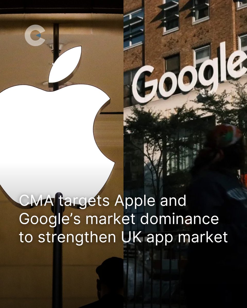 CityAM's tweet image. The UK’s competition watchdog has proposed a sweeping shake-up of the mobile app economy, with plans to designate Apple and Google as having “strategic market status” (SMS) – a move that could open the door to new rivals, lower development costs, and broadly loosen the tech…