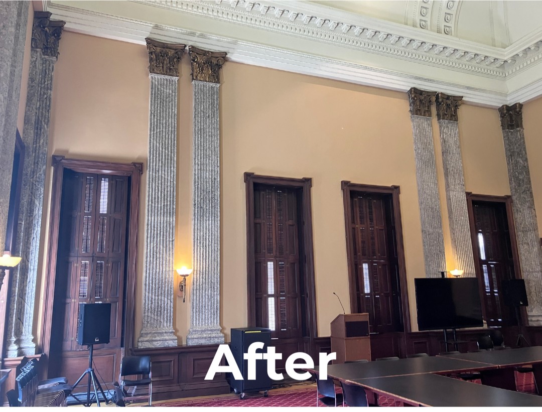 Check out the freshly completed plaster repair and painting in the Curran Room at City Hall 🏛️! This beautiful work was overseen by DGS Historic Properties. Proud to see this historic space brought back to life! 
.
.
.
#wearedgs #HistoricPreservation #baltimorecity