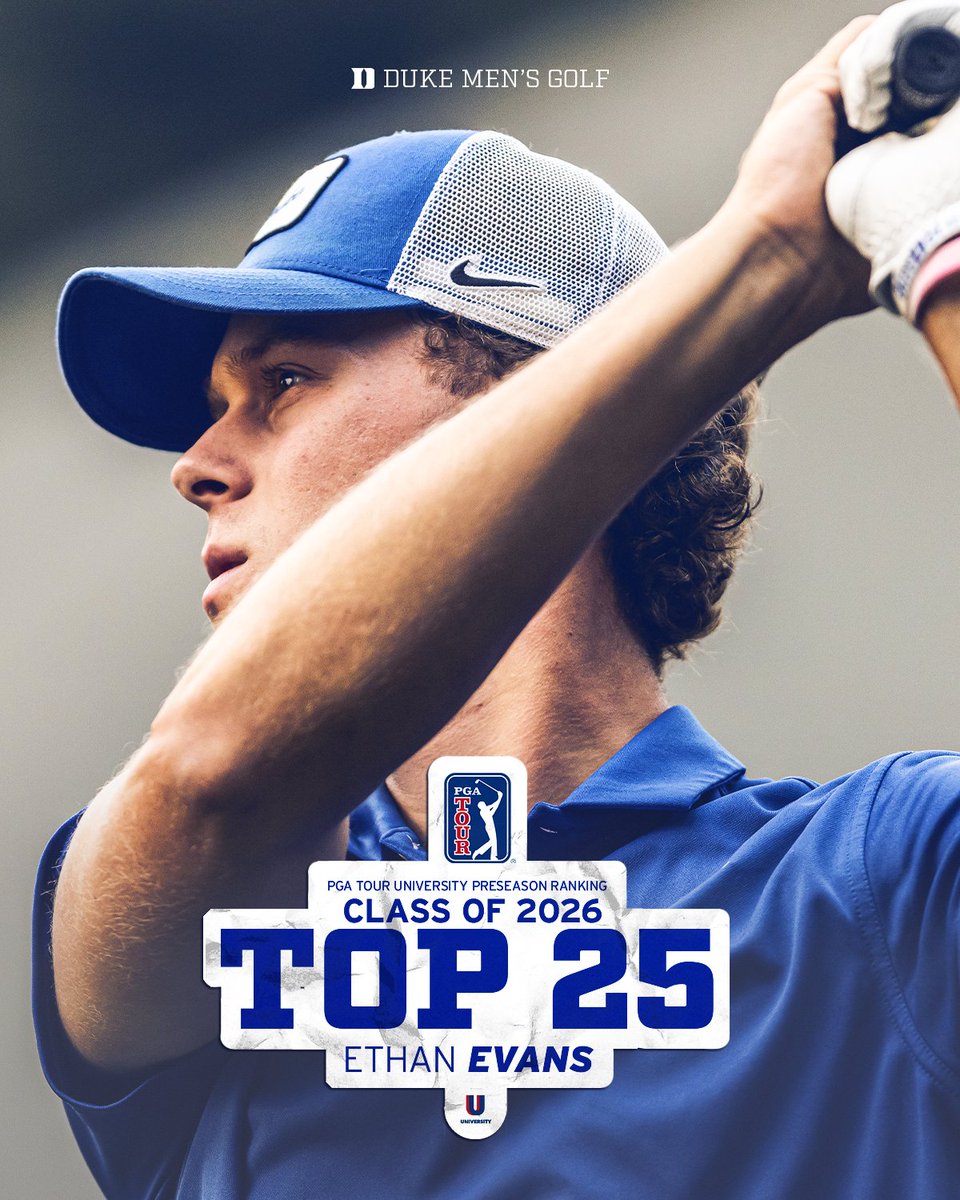 DukeMGOLF's tweet image. Ethan checks in at No. 24 in the @PGATOURU Class of 2026 Preseason Rankings 💪
📰 goduke.us/3TVNL9g