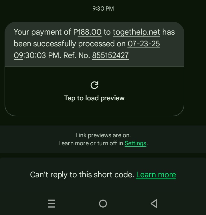 jjjjclarks1's tweet image. @gcashofficial I was charged ₱188 by &quot;togethelp.net&quot; even if I never linked my GCash to it. I already submitted a ticket but still no response from real agents. This is unacceptable. Please help urgently. #GCashScam #GCashHelp