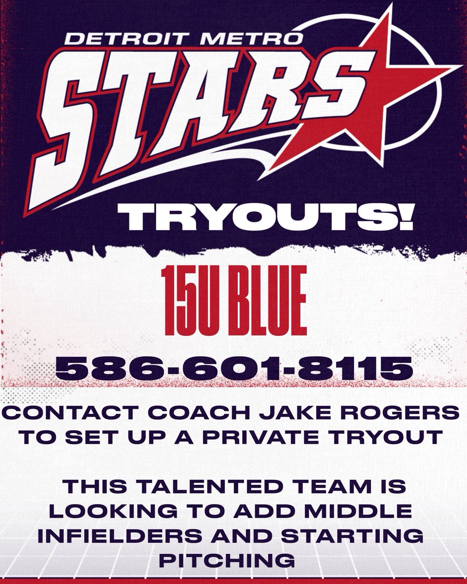 The Detroit Metro Stars want to welcome our new 15u Blue coach, Jake Rogers. Contact Coach Rogers to set up your private tryout.