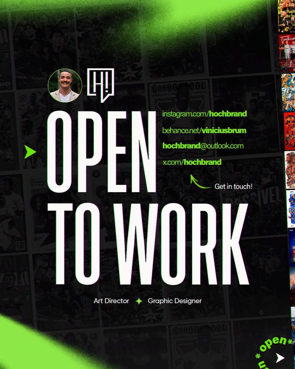 hochbrand's tweet image. 🔓 Open to Work
Depois de um ciclo intenso trabalhando em projetos de alto nível, estou de volta com a agenda aberta para novos desafios criativos como freelancer.
Atuo com foco em design esportivo e digital há +7 anos, desenvolvendo:
• Peças estratégicas para redes sociais
•…