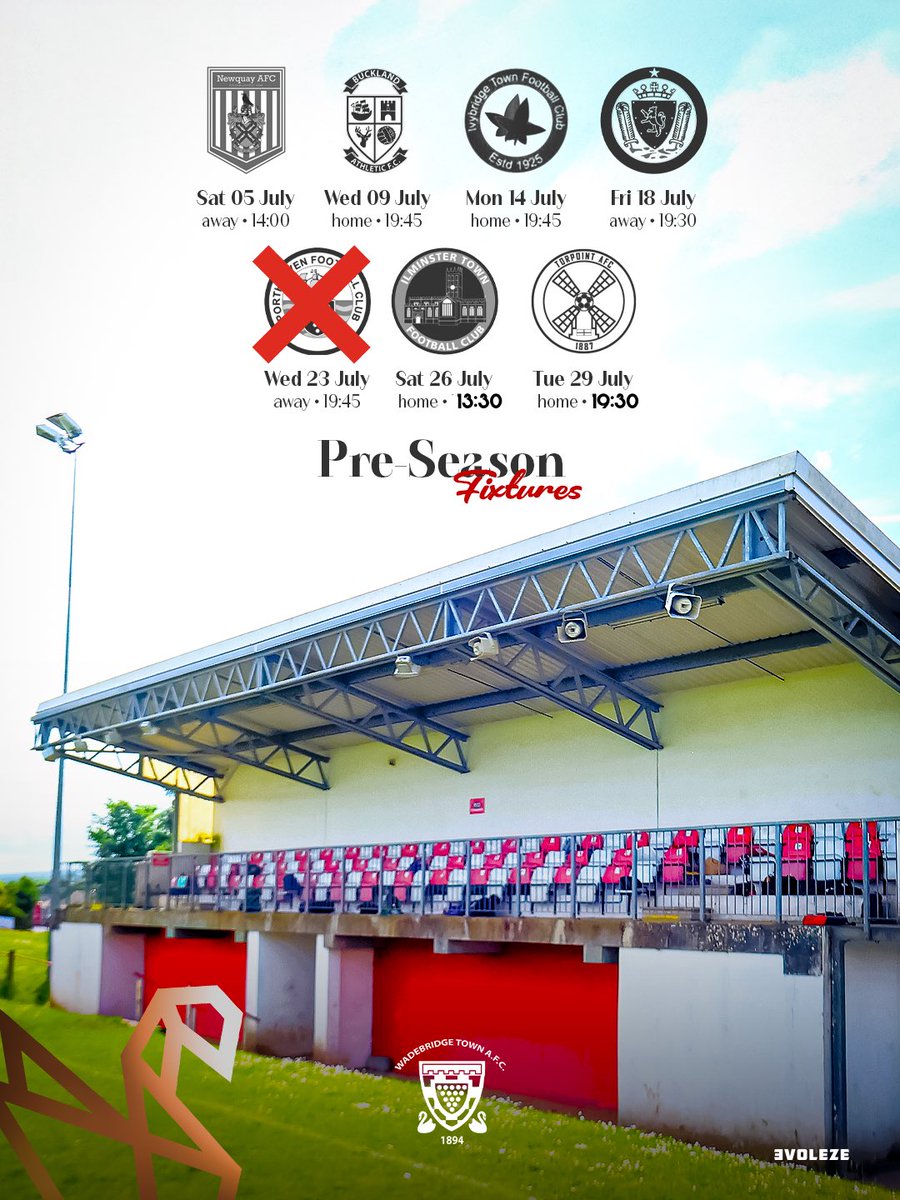 WadebridgeTown's tweet image. With tonight’s game off, this is how the remainder of #PreSeason is looking for the #1stTeam
#utbb #wadebridgetown #thebridgers #peninsulaleague #cornwallfootball