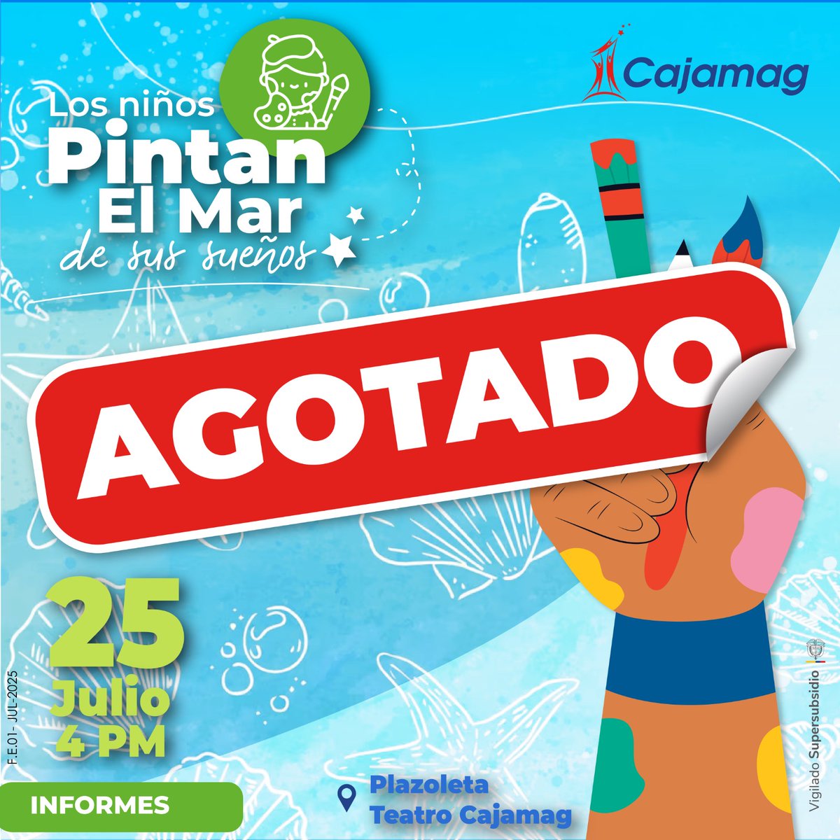 Informamos que la actividad "Los niños pintan el mar de sus sueños" se encuentra AGOTADA.

Agradecemos la gran acogida y participación. 💙
¡Nos vemos pronto en más experiencias llenas de color y creatividad con Cajamag! ✨🖌️

#Cajamag #ActividadAgotada #PintandoSueños