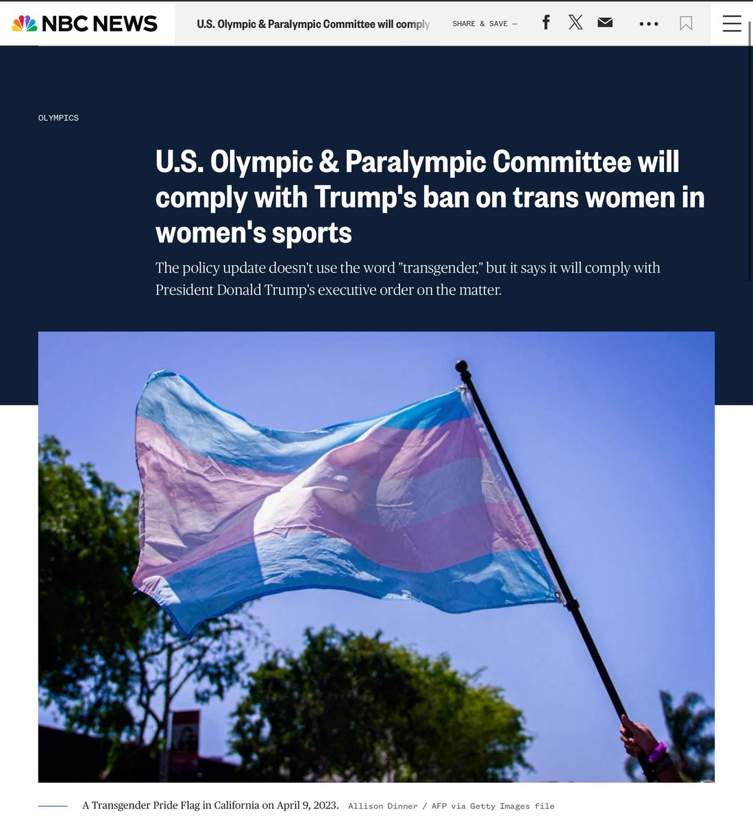 TonySeruga's tweet image. U.S. Olympic Committee Bans Transgender Athletes
The Olympics are coming to Los Angeles, and American female athletes will not have to worry about losing their roster spots to men.
The U.S. Olympic Committee announced its ban on men competing in women’s sports on Tuesday,…