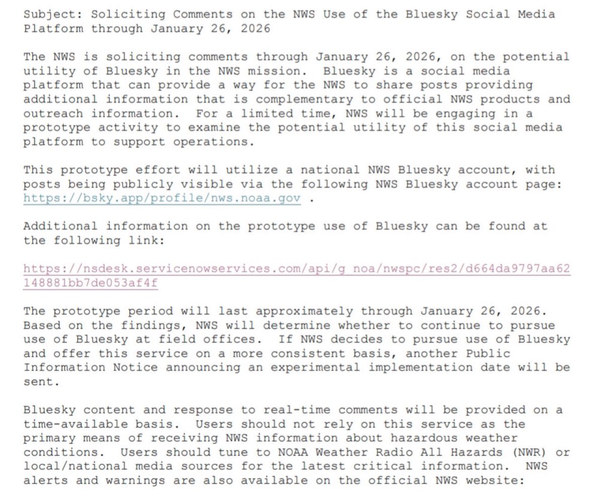 PettusWX's tweet image. The NWS is set to start trying out Bluesky.
More: weather.gov/media/notifica…