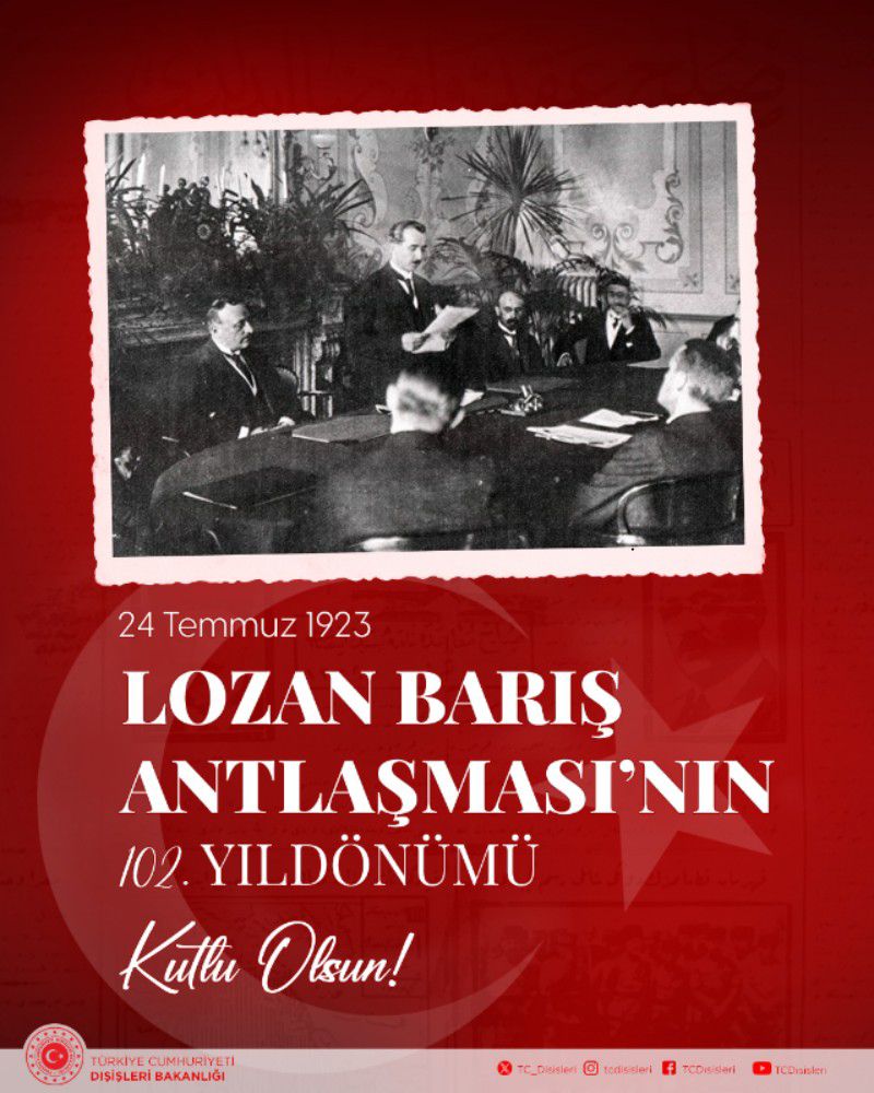 Türkiye Cumhuriyeti’nin kuruluş senedi ve ülkemizin bağımsızlık belgesi olan Lozan Barış Antlaşması’nın imzalanmasının 102. yıldönümü kutlu olsun!