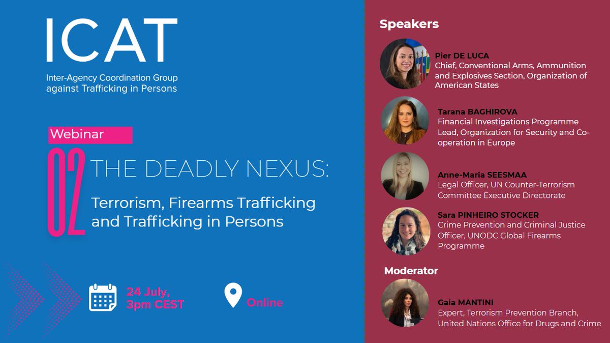 🔜Tomorrow, an exciting panel unpacks the relationship between human trafficking, terrorism and firearms trafficking.

Not registered yet? There is still hope.

Register: bit.ly/ICATRegister