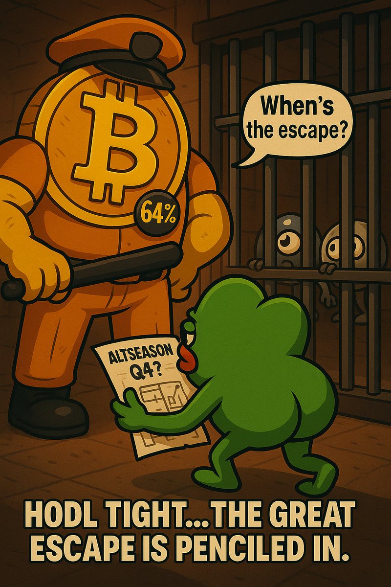 CryptoJomey's tweet image. BTC dominance down from 64% to 59%
Altcoins rattling the bars.
$GYATT account? Put on time out. Because we tried to give it all away..😝Memes? Locked up.
But the blueprint’s still in motion…
📝 ALTSEASON Q4?
Hold tight, degen—the breakout’s already begun.…