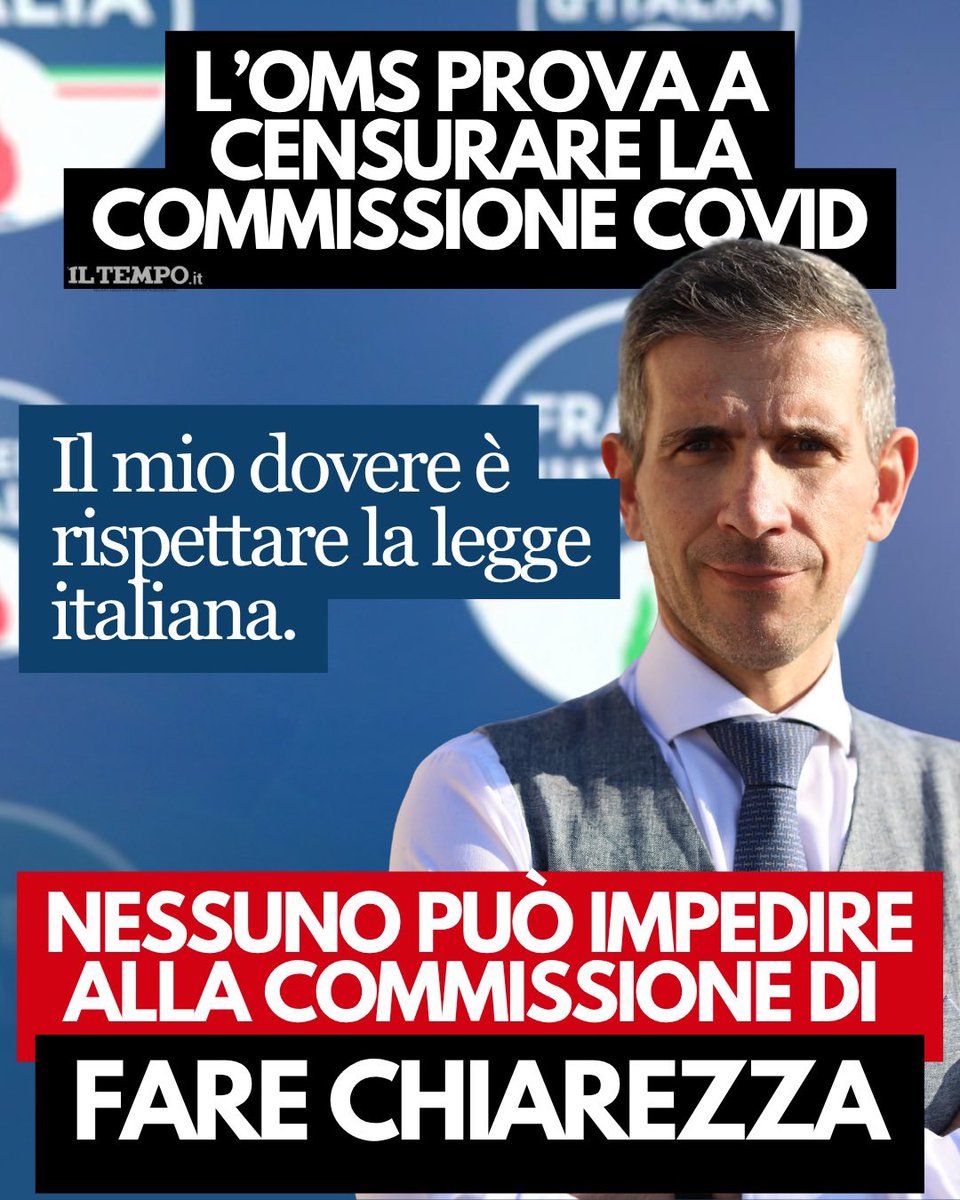 Marcolisei's tweet image. Non accettiamo censure.
L’Organizzazione Mondiale della Sanità ha interferito con l’audizione dell’ex dirigente Ranieri Guerra, invocando le sue immunità.
Come Presidente, io rispetto la legge italiana, che ci ha chiesto di far emergere la verità: la trasparenza verso i…