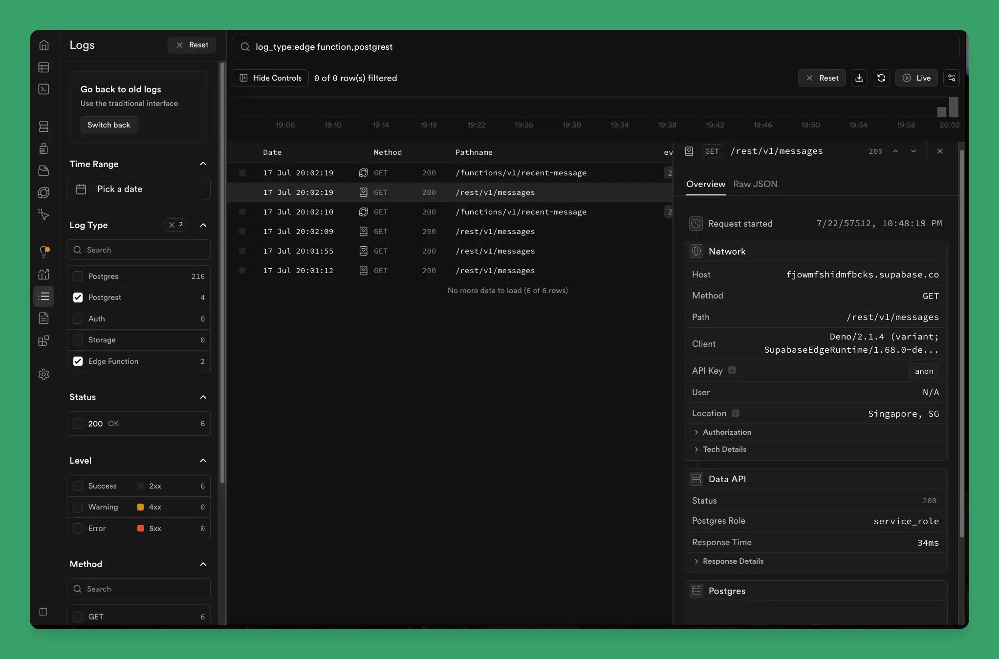 Supabase Dashboard Interface