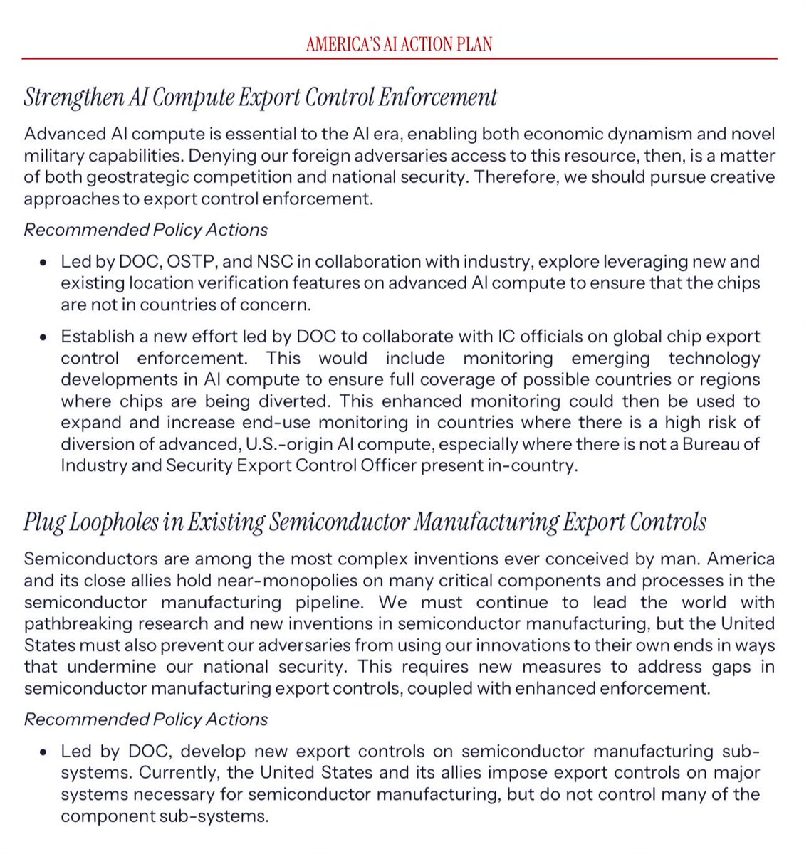 This section of the Trump admin’s AI Action Plan is very good.

Note the endorsement of chip location verification (which <a href="/RepHuizenga/">Rep. Bill Huizenga</a> and <a href="/SenTomCotton/">Tom Cotton</a> have legislated on).