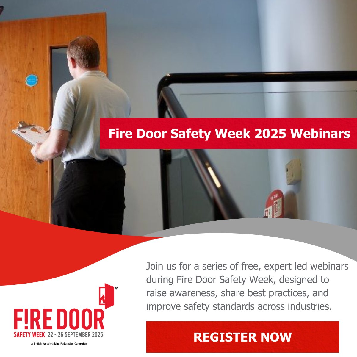 BWF-Fire-Door-Alliance (@firedoorall) on Twitter photo The BWF Fire Door Alliance supports the <a href="/BritWoodFed/">British Woodworking Federation</a> 's <a href="/FDSafetyWeek/">Fire Door Safety Week</a>, running 22–26 Sept 2025.
Free webinars with industry experts will cover legislation, best practice, and the vital role of fire doors in saving lives.
🔗 lnkd.in/dhmHh8GE
#FDSW2025 #FireSafety #FireDoors The BWF Fire Door Alliance supports the <a href="/BritWoodFed/">British Woodworking Federation</a> 's <a href="/FDSafetyWeek/">Fire Door Safety Week</a>, running 22–26 Sept 2025.
Free webinars with industry experts will cover legislation, best practice, and the vital role of fire doors in saving lives.
🔗 lnkd.in/dhmHh8GE
#FDSW2025 #FireSafety #FireDoors