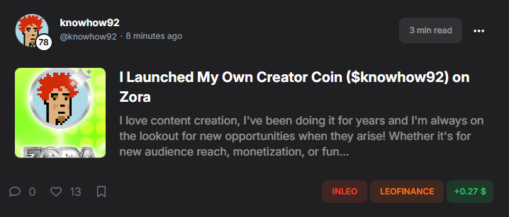 theocharis_ch's tweet image. After launching my Creator (π©?!?)Coin on $ZORA, I wrote a blog about why I did it and why this model feels worth experimenting with π
Dive in π
inleo.io/@knowhow92/i-lβ¦