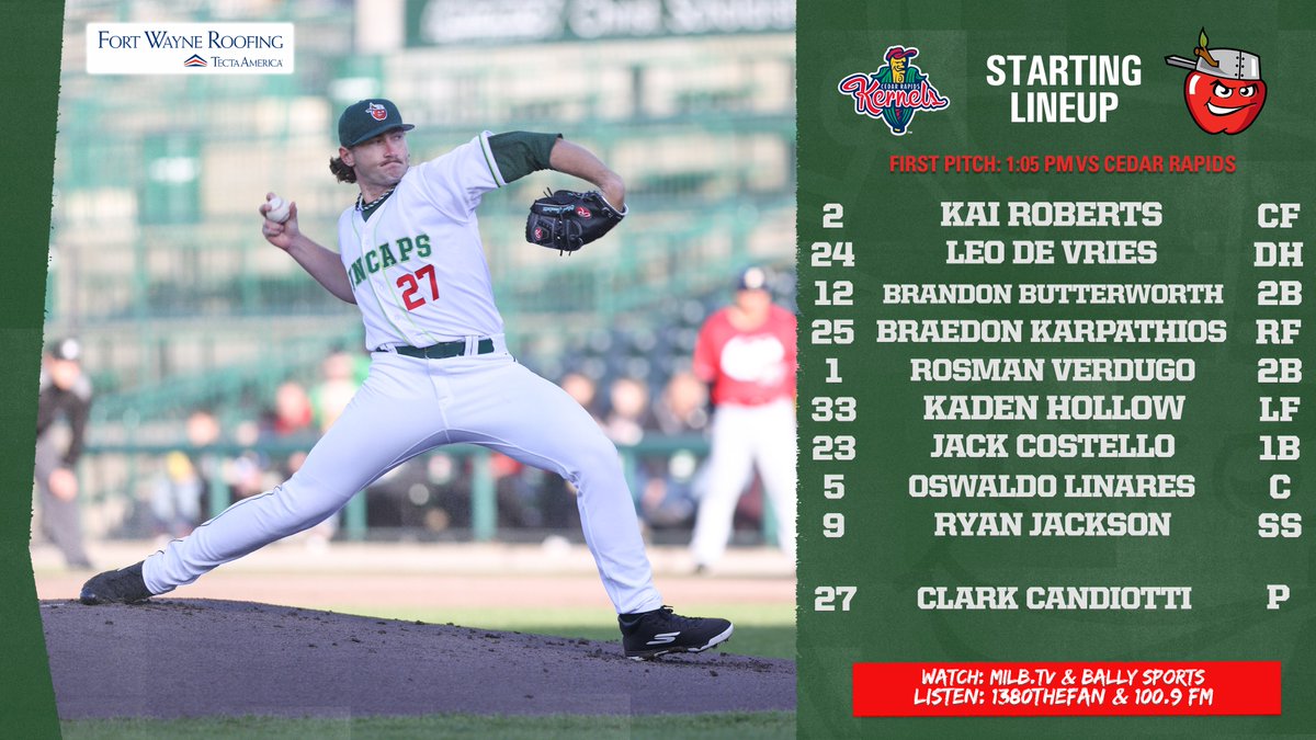 TinCaps's tweet image. Ready for a Wednesday matinee
🆚@CRKernels (Twins Affiliate)
📍Veterans Memorial Stadium
🕐 1:05
📻@1380thefan & 100.9 FM | TinCaps.com/Broadcasts
📺@Bally__Sports 🆓 | MLB.TV
