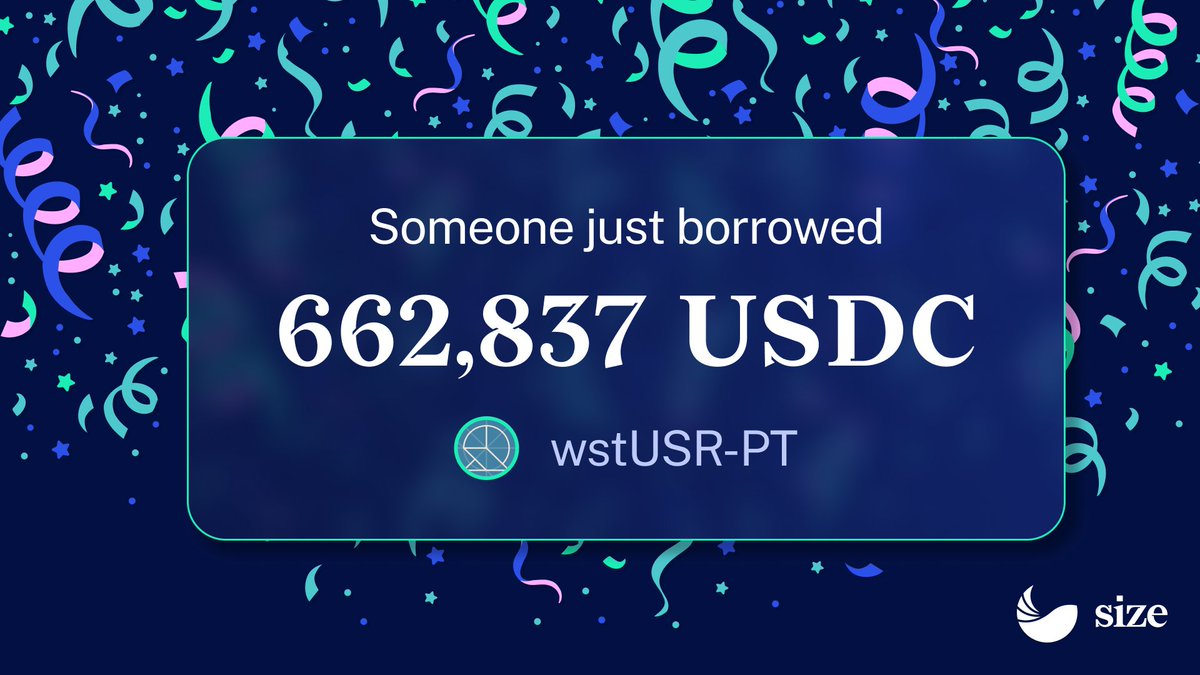 SizeCredit's tweet image. A user just locked in a borrow rate against a SIZE-able wstUSR-PT bag 🐋