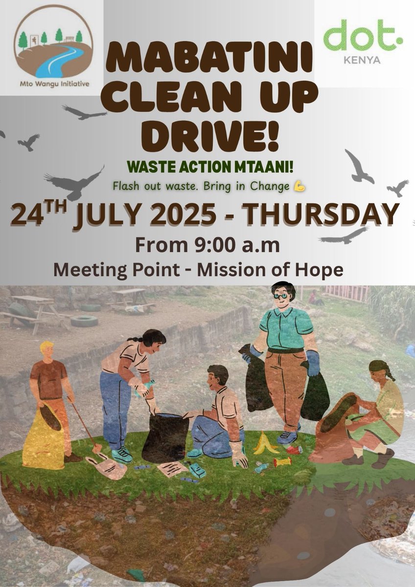 Join us tomorrow, Thursday 24th 2025 for an engaging #CommunityCleanUp in Mabatini ward, #Mathare in collaboration with <a href="/DOTKenya/">DOT Kenya</a>. Every Kenyan is entitled to a clean environment as highlighted in Article 42 of the #CoK2010.