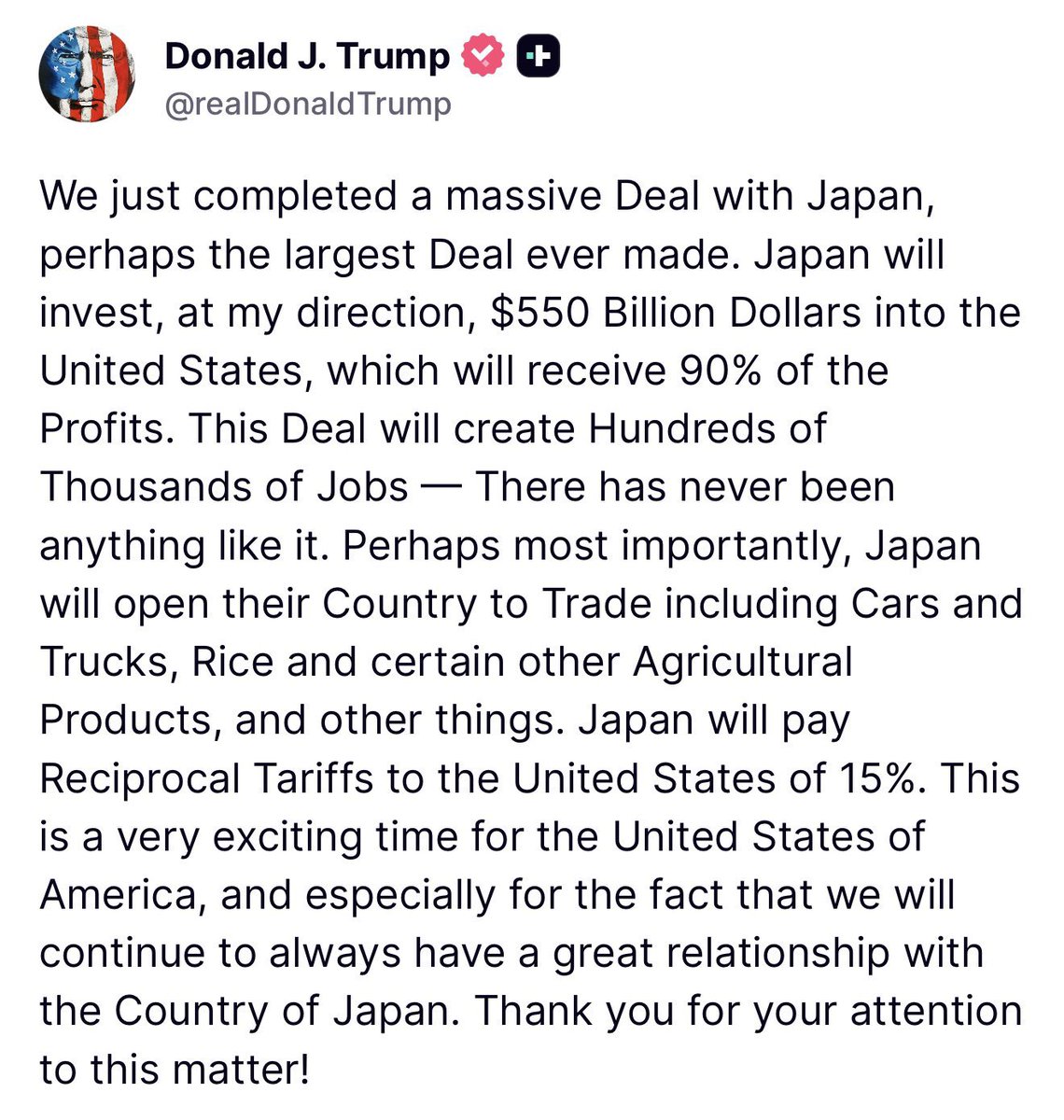 AnaPaulaVolei's tweet image. ๐บ๐ธ ๐ฏ๐ต
โผ๏ธ 550 Bilhรตes de dรณlares - Um dos maiores acordos comerciais entre Estados Unidos e Japรฃo foi assinado. Donald Trump anuncia:
โ๐ด๐๐๐๐๐๐๐ ๐๐ ๐๐๐๐๐๐ข๐๐ ๐ข๐ ๐๐๐๐๐๐ ๐๐๐๐๐๐ก๐๐ ๐๐ ๐๐๐ ๐ ๐ฝ๐๐๐ฬ๐, ๐ก๐๐๐ฃ๐๐ง ๐ ๐๐๐๐๐ ๐๐ฬโฆ