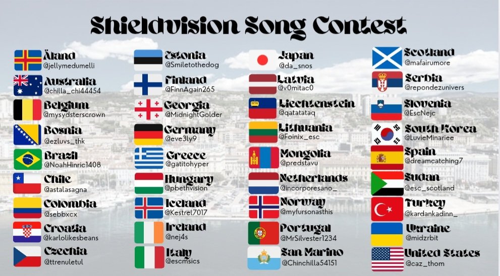 ShieldvisionSC's tweet image. 馃洝This is our lineup for shieldvision 1!馃洝
The songs will be released along with the semi final running orders in a few days