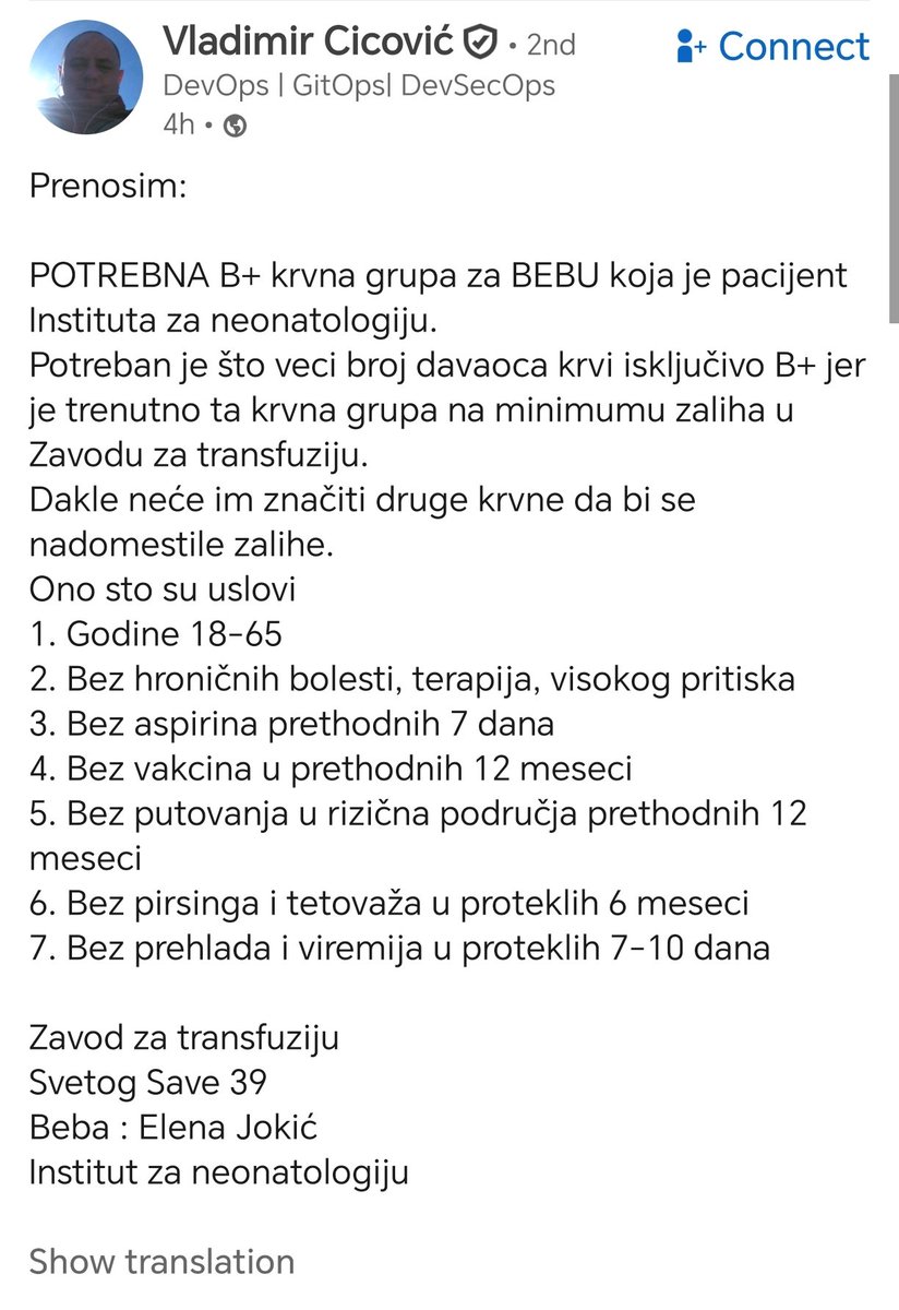 Hitno potrebni davaoci B+ krvne grupe za bebu! Molim vas delite!