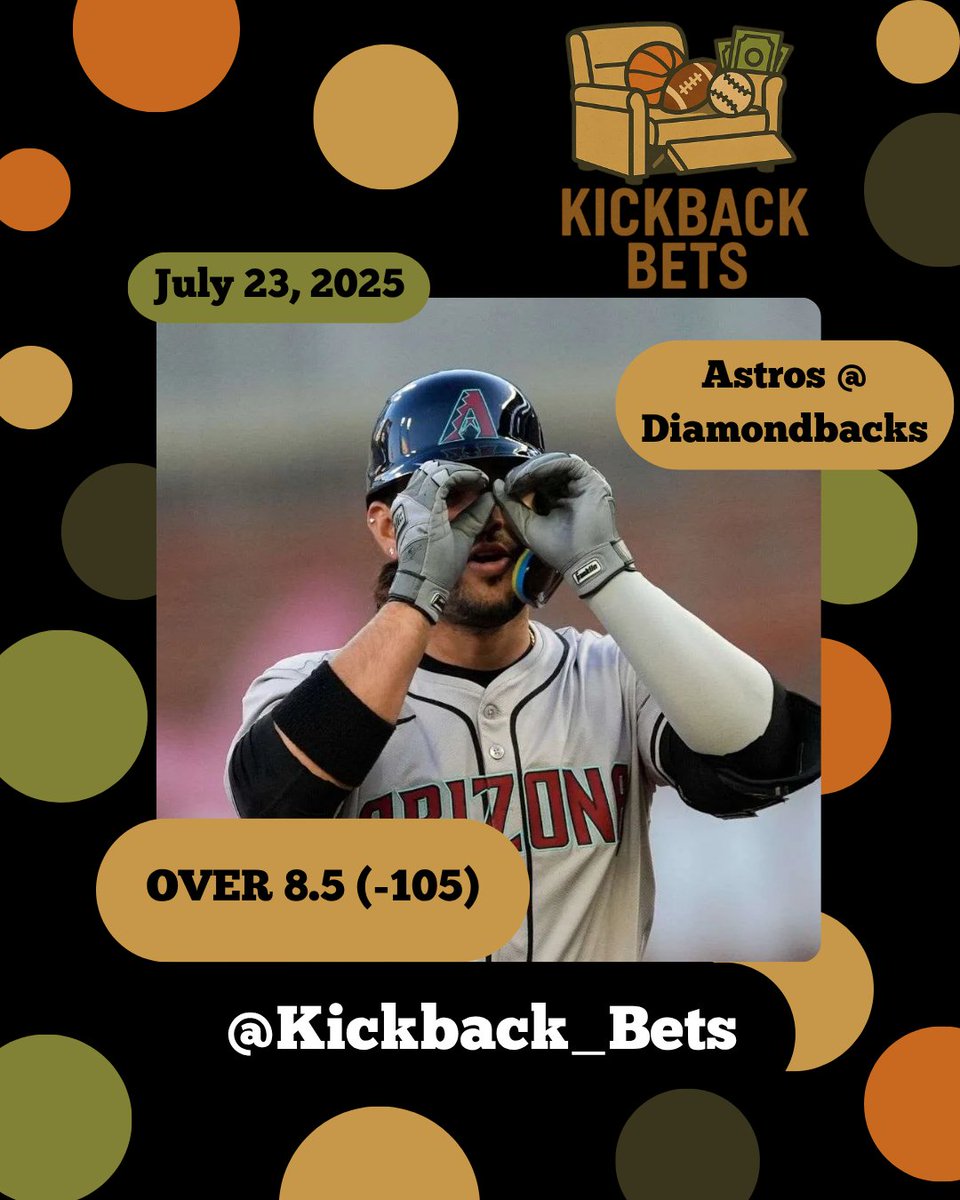 Kickback_Bets's tweet photo. Second #MLB bet of the day 🔥⚾️ (1U)

Our betting model has this game projected at a total of 9.98 when the line opened at 8.5. 

Let’s keep riding the data wave. Projections say we’re in for another win.
#MLB #SportsBettingX #Kickbackbets #ModelDriven #DataDriven #Astros #Dbacks https://t.co/PpwrcDYcYx
