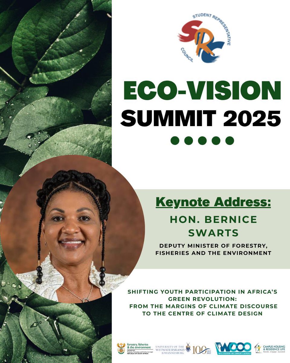 The Wits SRC proudly presents the EcoVision Summit 2025 - an inaugural sitting centrered on placing students and youth at the centre of South Africa’s green transition.

Please RSVP for attendance on the following link: 
forms.gle/CiXLdfA2vrAmZ4…