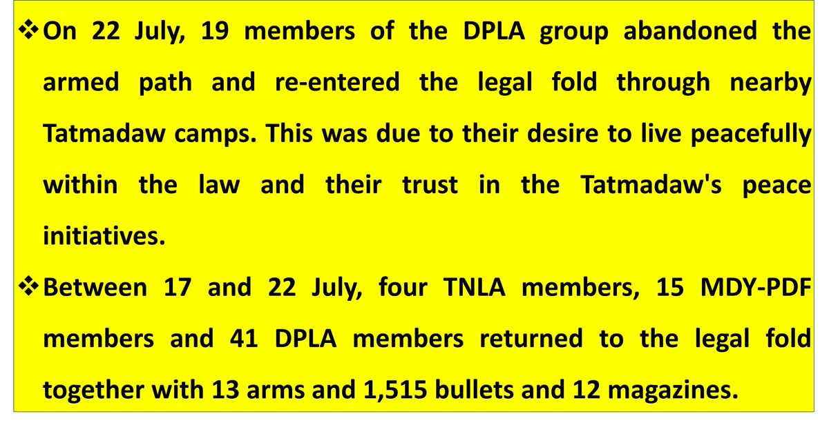 LauHonMeng's tweet image. 19 #DPLA members who understand the Tatmadaw's Peace Process Return to Legal Fold @ViewsofMM22 #MyanmarFactCheck #WhatsHappeningInMyanmar