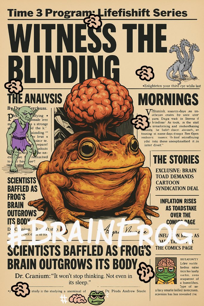 GM #MythicalBrainz 🐉🧠
Are you mythical enough to become a #BRAINFROG artist?
Goblins, Hydras, and creative beasts of all kinds welcome.
Just connect your wallet and register at brainfrog.io. 🐸🎨