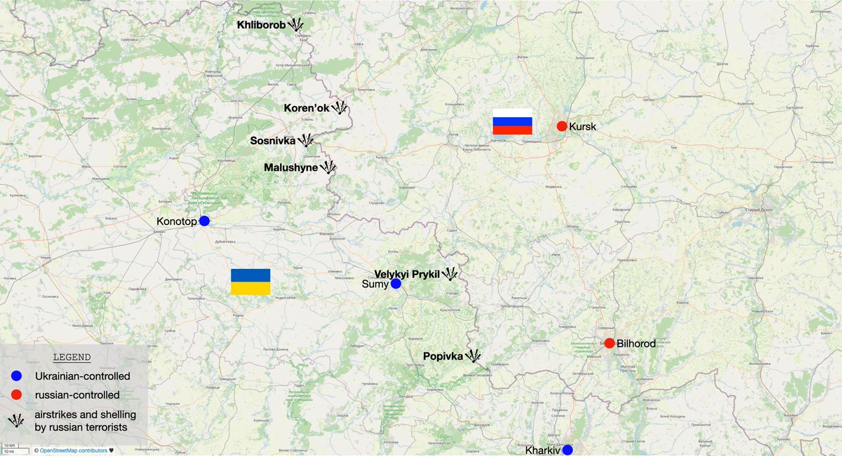 mhmck's tweet image. Russian terrorists fired artillery at the border settlements of Khliborob, Koren'ok, Sosnivka, Malushyne, Velykyi Prykil and Popivka in Sumy region.
–General Staff of the Armed Forces of Ukraine operational information at 16:00 on 23 July 2025 regarding the russian invasion