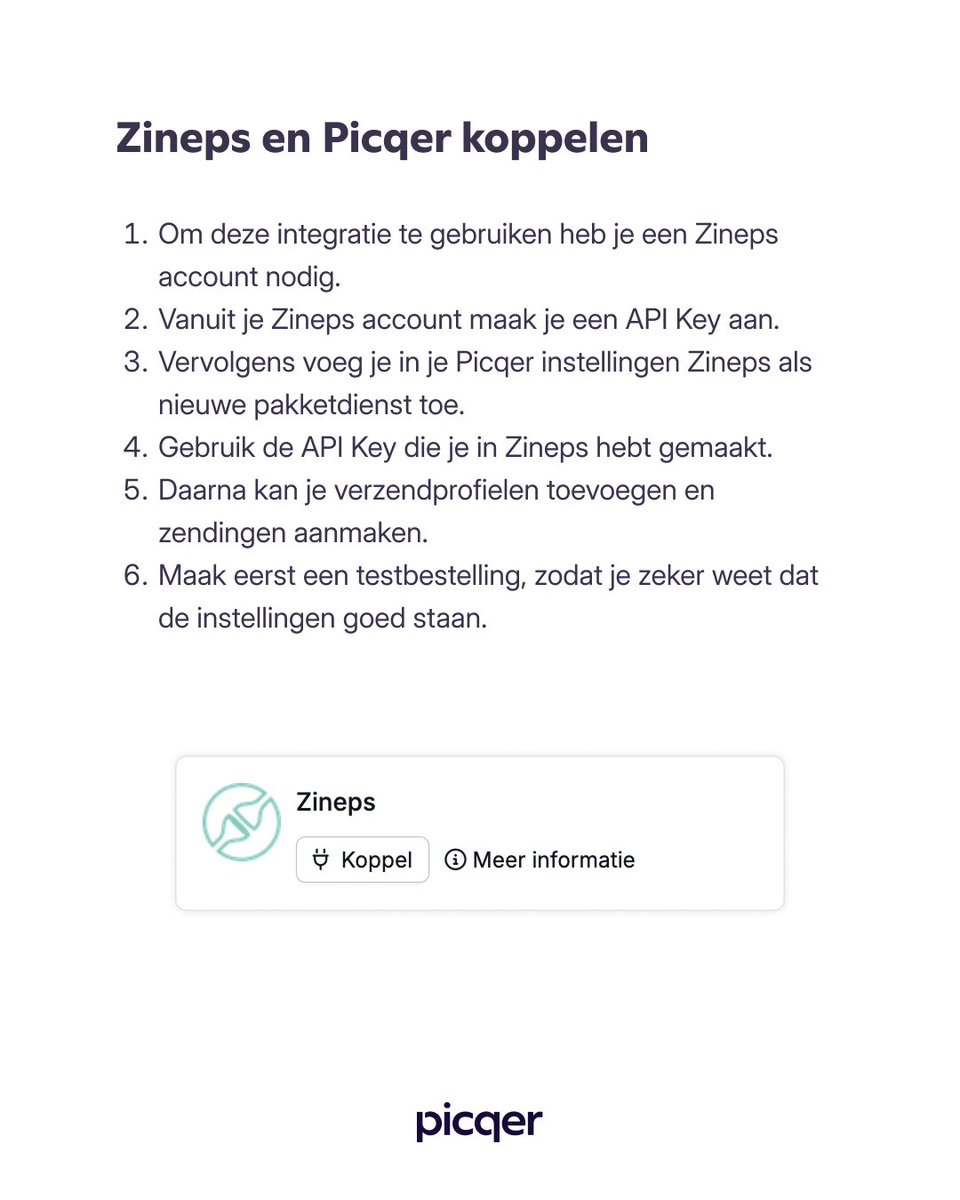 Picqer's tweet photo. Het is nu ook mogelijk om verzendplatform @Zineps_NL  te koppelen met Picqer!

Met deze integratie maak je Zineps verzendlabels aan vanuit Picqer en kun je retouren ontvangen en voorraad terugplaatsen in Picqer. In de slides lees je hoe het werkt. https://t.co/fBlfCUPq6z