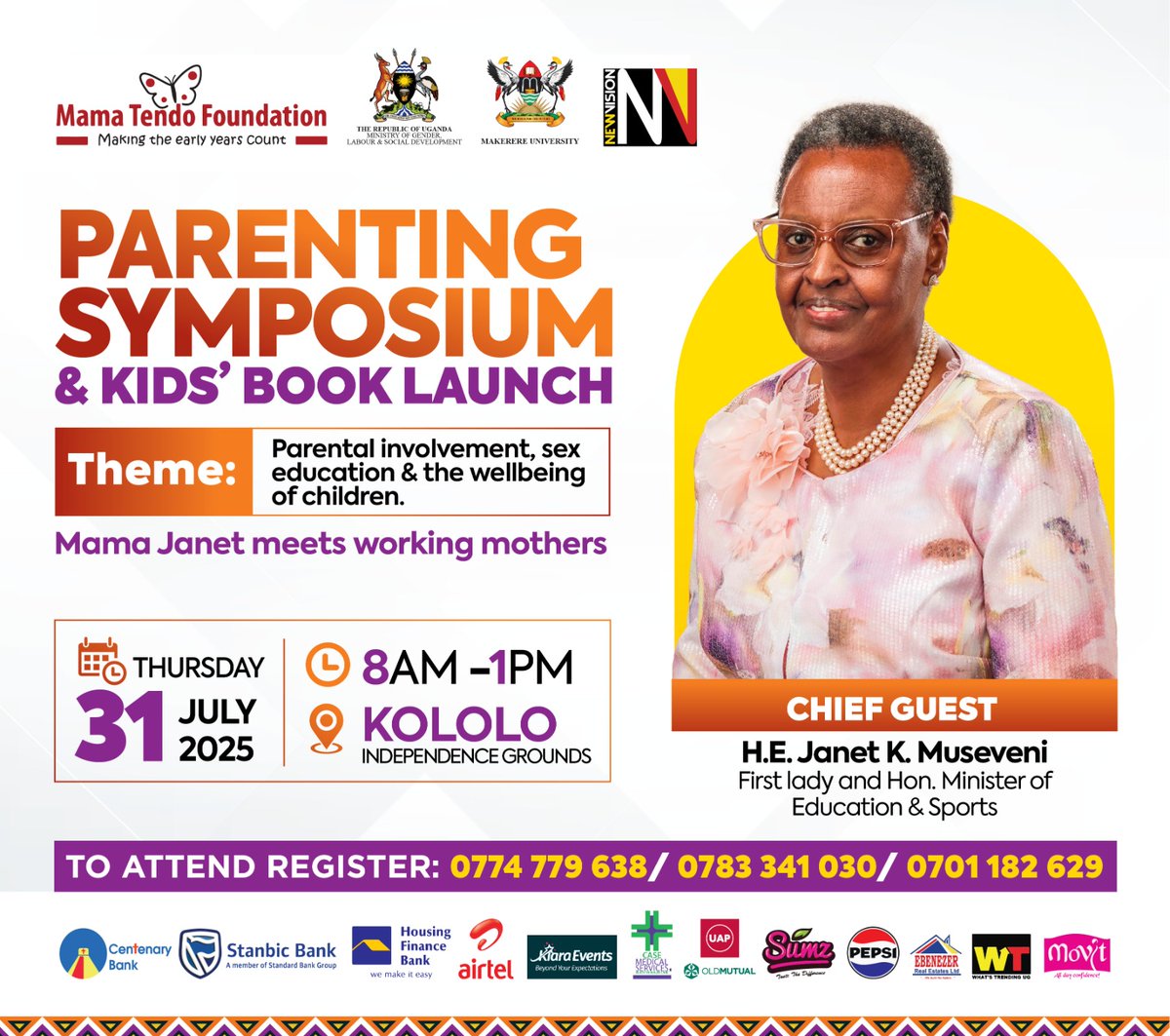 newvisionwire's tweet image. 👨👩👧👦 Calling all Parents and Caregivers! Get ready to be inspired, empowered, and equipped to raise great children.
📅 Date: July 31st
📍 Venue: Kololo Independence Grounds
🕗 Time: 8:00 am – 1:00 pm
Chief Guest: The First Lady, Maama Janet Kataaha Museveni
Join us for the Mama…