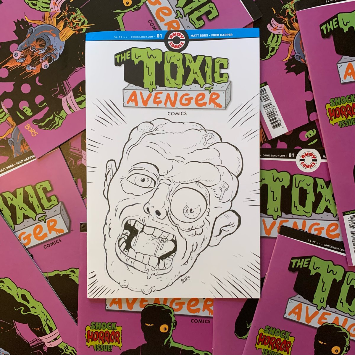MattBors's tweet image. Getting some sketch covers for Toxic Avenger Comics #1 in the mail today to some shops in Canada.