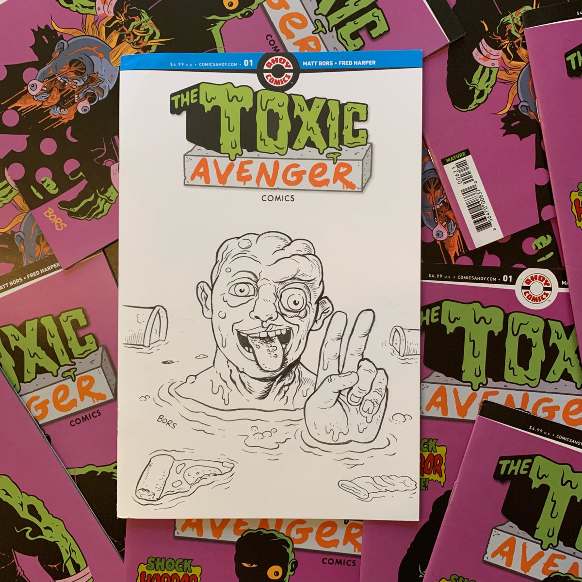 MattBors's tweet image. Getting some sketch covers for Toxic Avenger Comics #1 in the mail today to some shops in Canada.