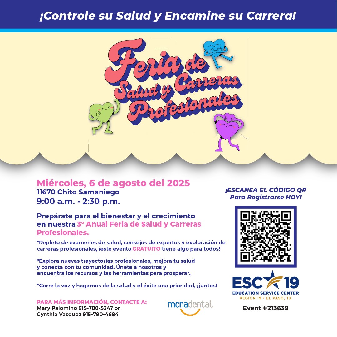 We are excited to extend a warm invitation to you for our 3rd Annual ESC Region 19 Health &amp; Career Fair! Join us for a day of wellness, education, and community engagement. Come and learn about our wealth of resources, from health screenings and expert advice on leading a