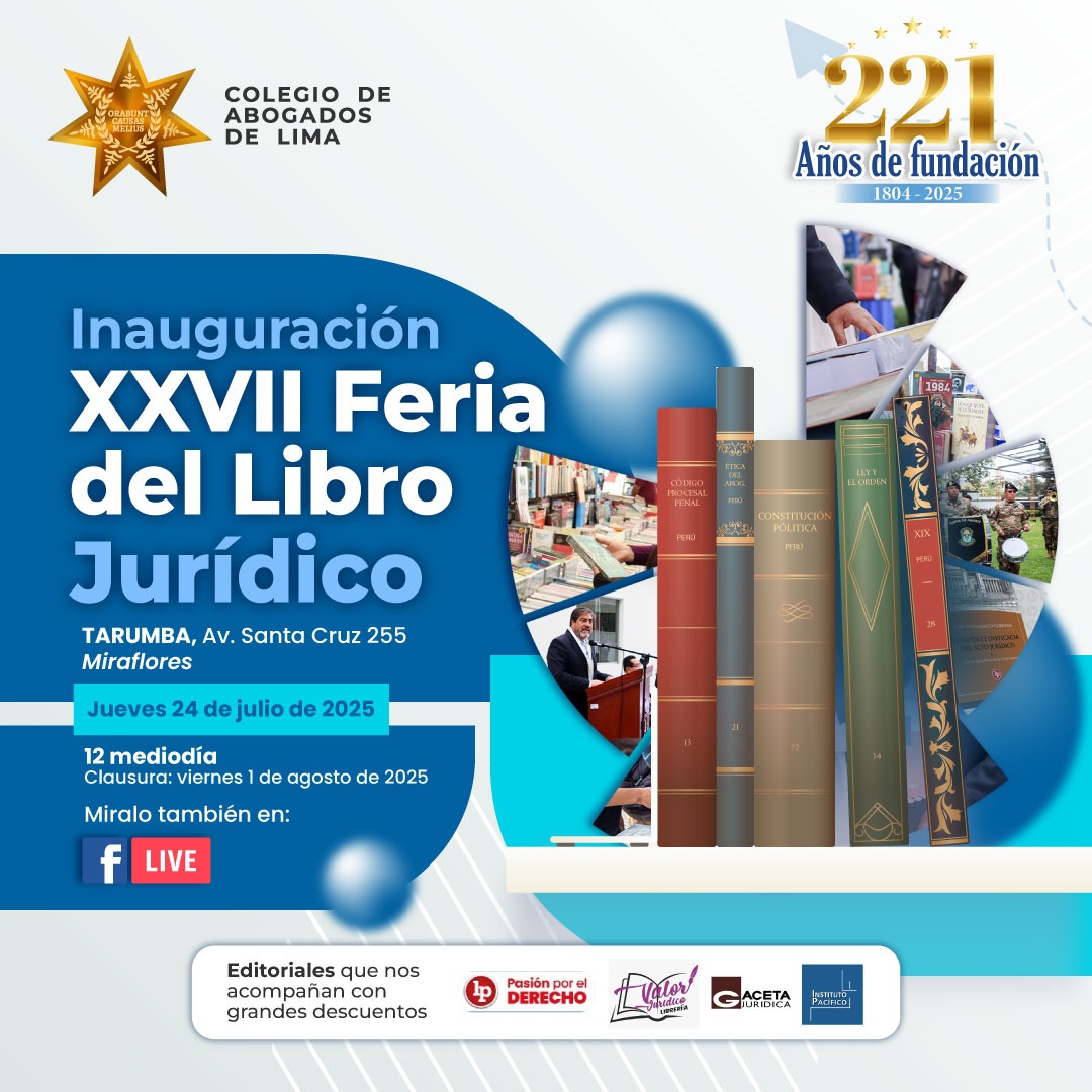 CALPERUOFICIAL's tweet image. 📚⚖️ #AniversarioCAL | ¡Iniciamos las celebraciones por nuestro 221.º aniversario!
Del 24 de julio al 1 de agosto, el Colegio de Abogados de Lima realizará diversas actividades conmemorativas, comenzando con la XXVII Feria del Libro Jurídico, un espacio para el encuentro…