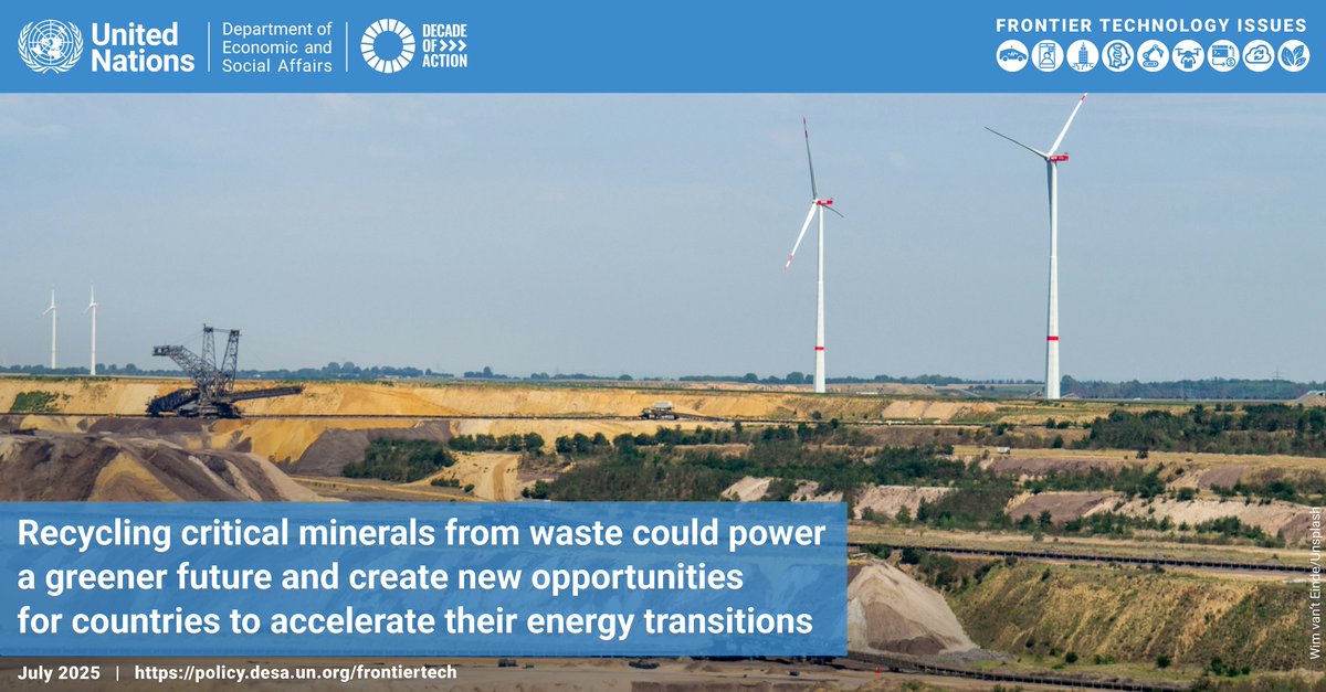 UNDevelopPolicy's tweet image. #CriticalMinerals are hiding in our waste. Smart recycling through national policies and technology transfer could unlock new sources and help countries move ahead in the energy transition.

Learn more from our latest Frontier Technology Issue: policy.desa.un.org/frontiertech